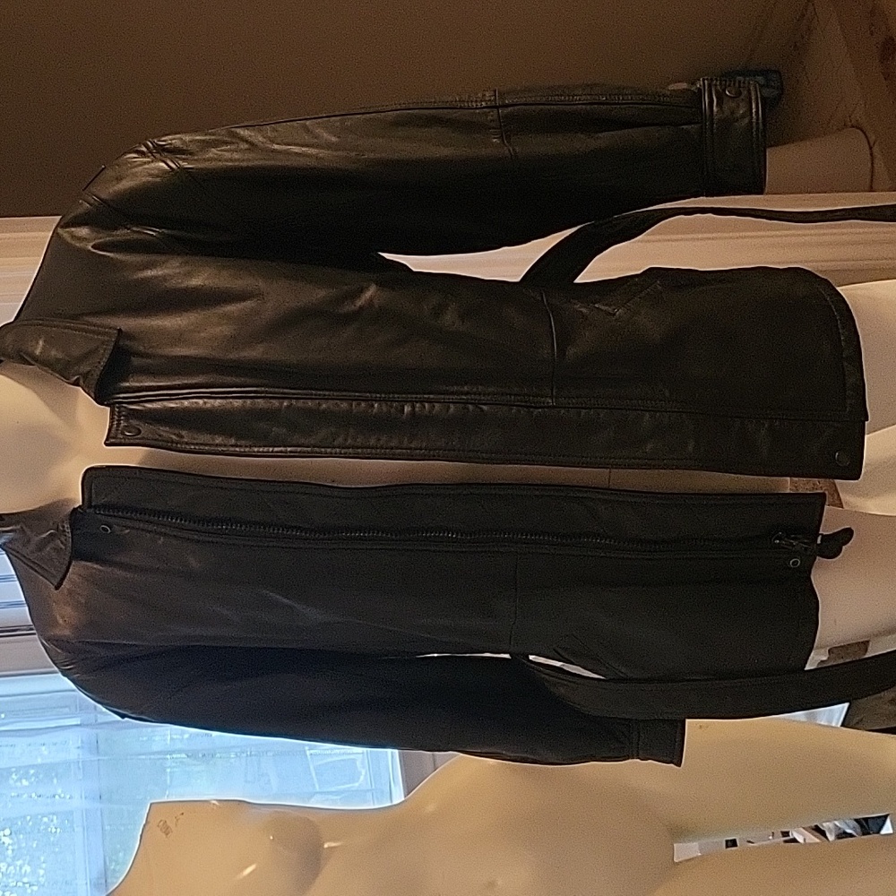 MARC By Andrew Marc size M Black Leather Belted Zippered Pockets Coat Jacket